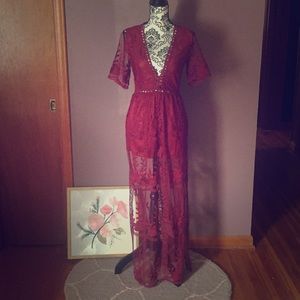 Long Lace Romper! Honey Punch see through dress